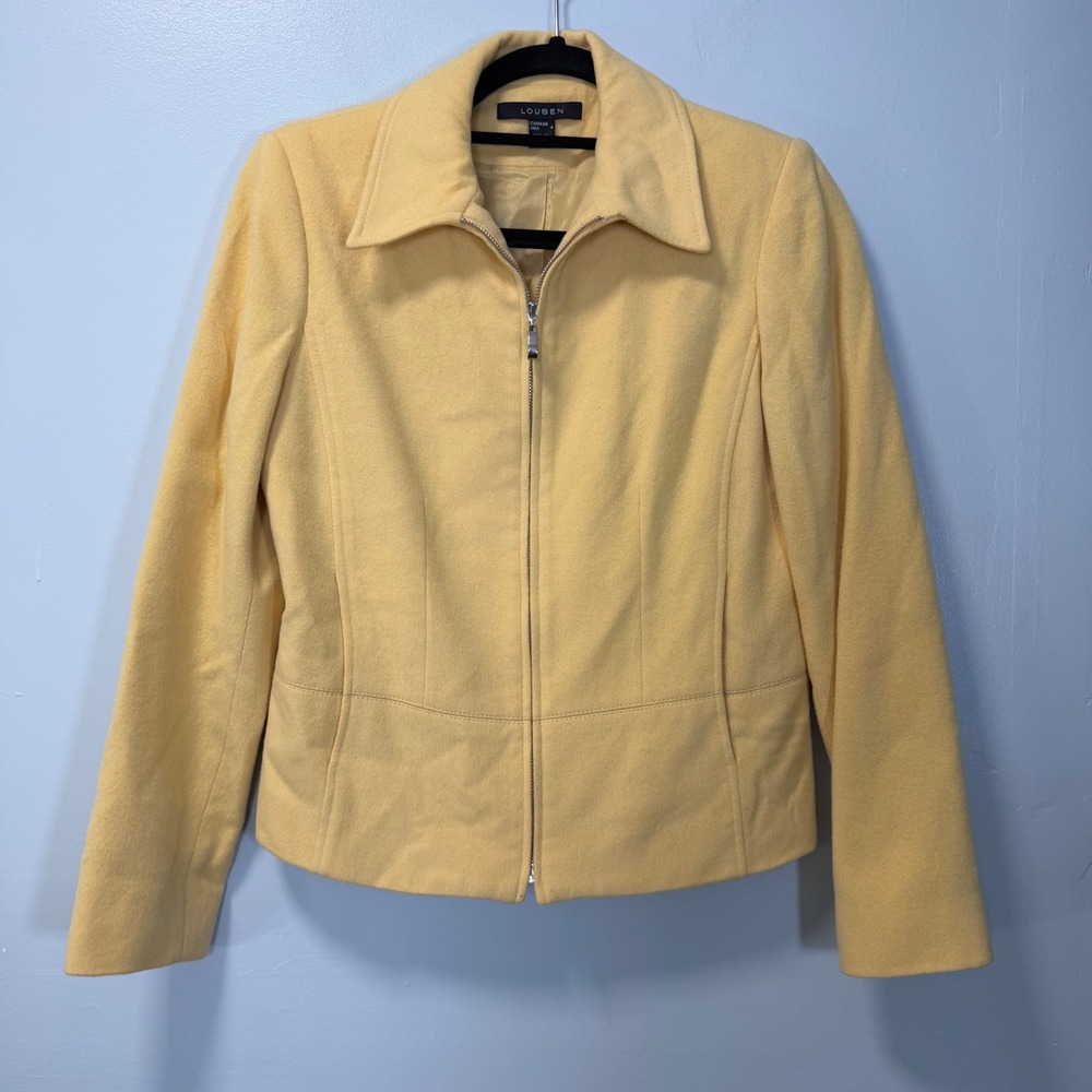 Louben Yellow Wool Cashmere Blend Zip Front Jacket 4 500-1157 Office Workwear